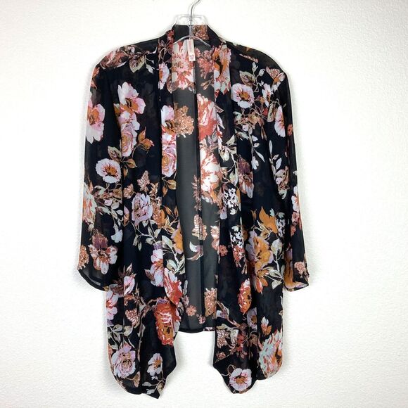 Xhilaration Open Jacket Coverup Size XL Floral 3/4 Sleeve Sheer Whimsigoth - Picture 1 of 6